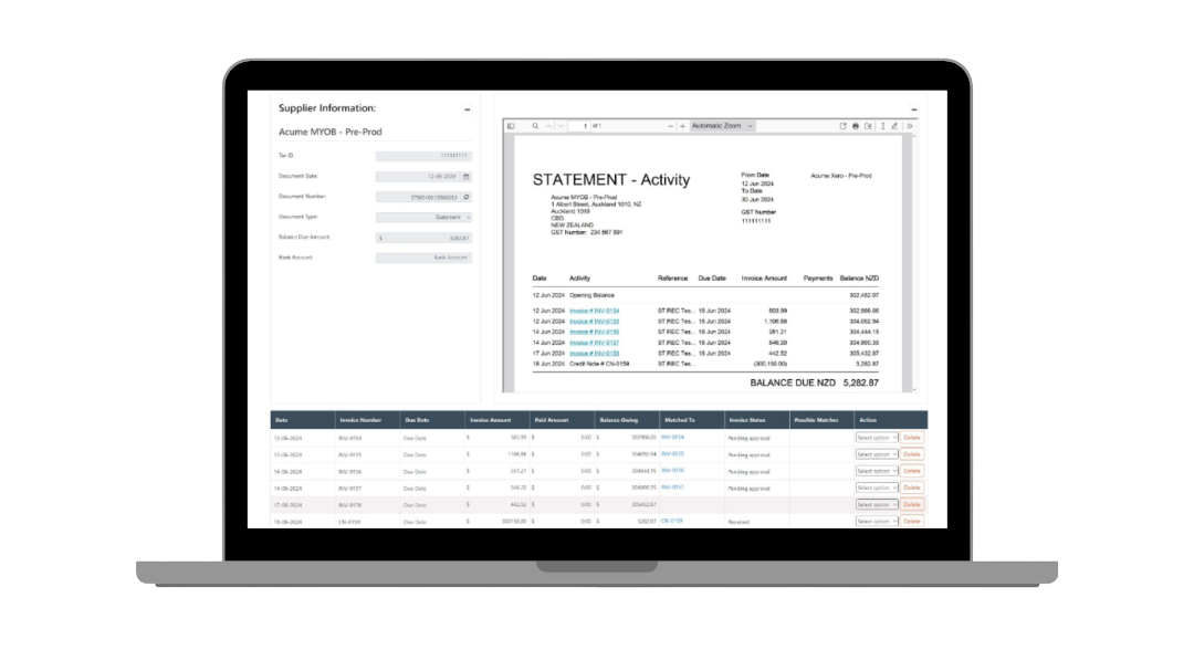 Supplier statement frame